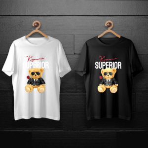 طرح لایه باز خرس تدی با کتشلوار مشکی و گل رز برای چاپ روی انواع تیشرت